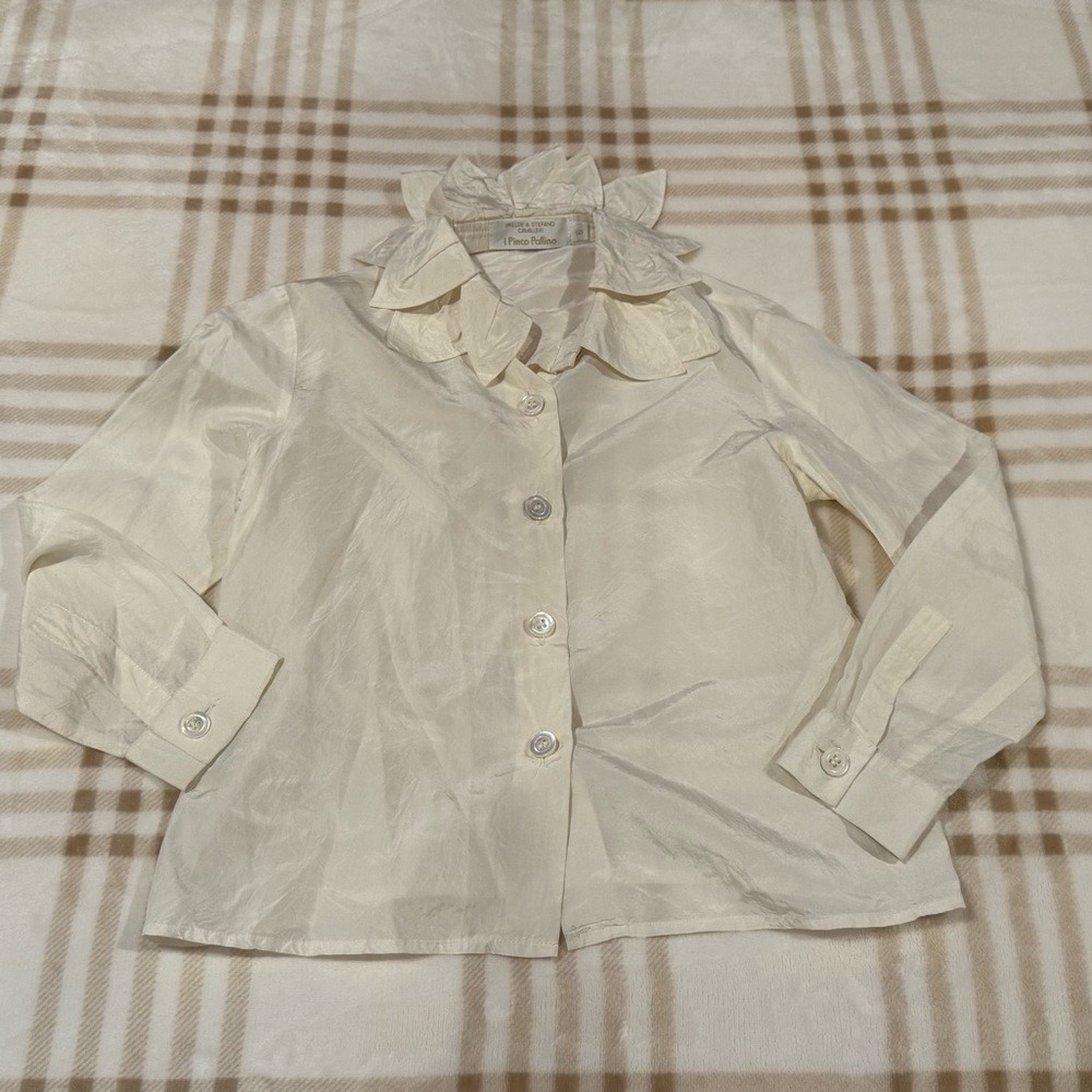 I Pinco Pallino Girls Ivory Silk Blend Petal Collar Blouse Shirt Size 6 Italy